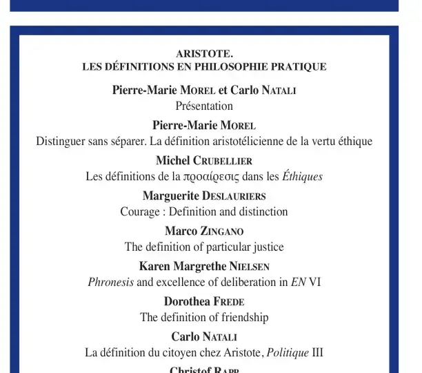 Aristote. Les définitions en philosophie pratique